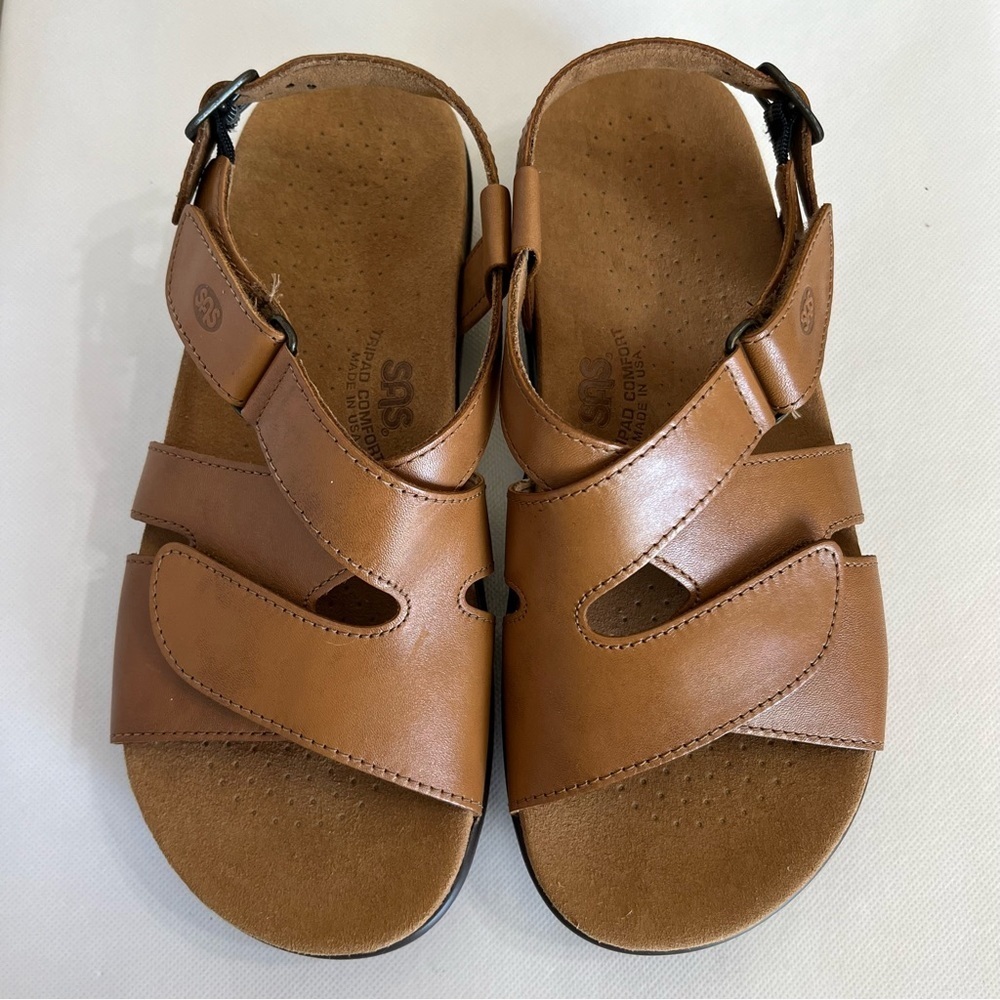 SAS Huggy Caramel Leather Sandals - Picture 7 of 12